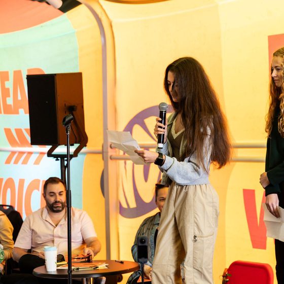 Young person on VOICEBOX stage at Beyond Words 2023