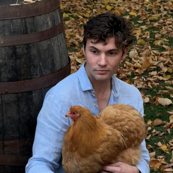 chicken on lap photoshoot