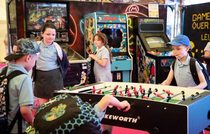 children playing table football