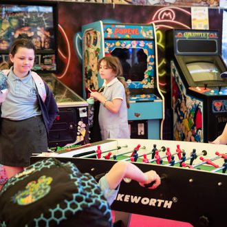 children playing table football