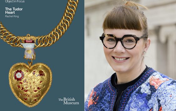 Book cover for The Tudor Heart by Rachel King alongside a headshot of Rachel King