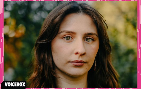 Adele Zeynep Walto headshot with a pink border and VOICEBOX logo