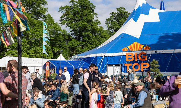 Crowd of festival-goers outside the Big Top at the Jazz Festival