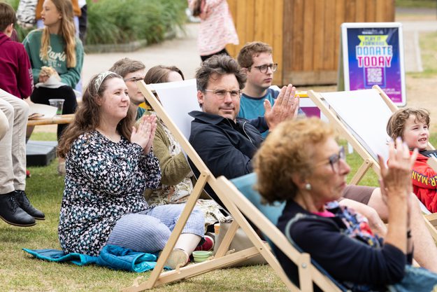 People sat on deck chairs in front of the Jetstream stage
