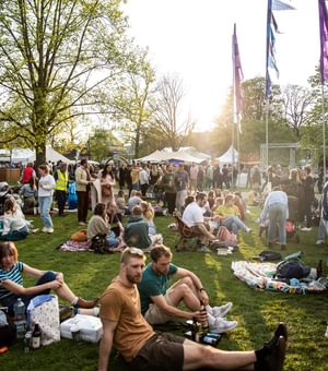 festival-goers sat on grass at JF 23