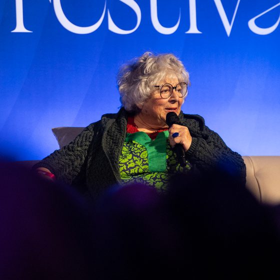 Miriam Margoyles on stage at Cheltenham Literature Festival