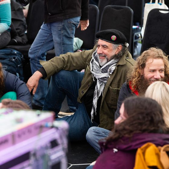Attendees sat on Haptic Dancefloot