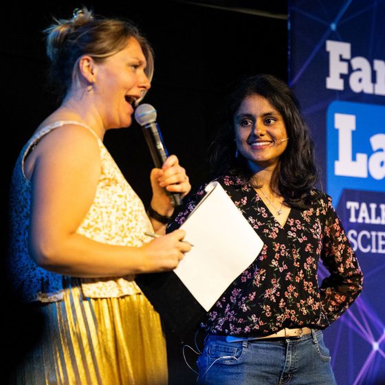 Shirley Halse presenting the FameLab UK Final