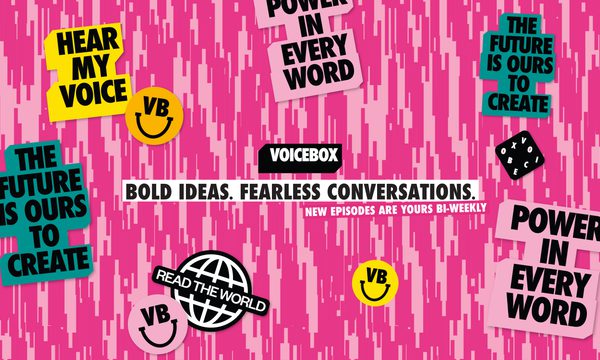 Pink banner that says bold ideas. Fearless conversations.