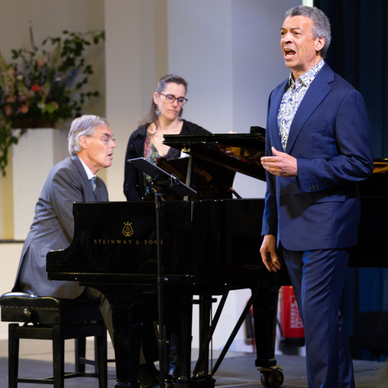 Singer Roderick on stage at Cheltenham Music Festival