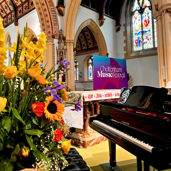 A piano on stage at Cheltenham Music Festival