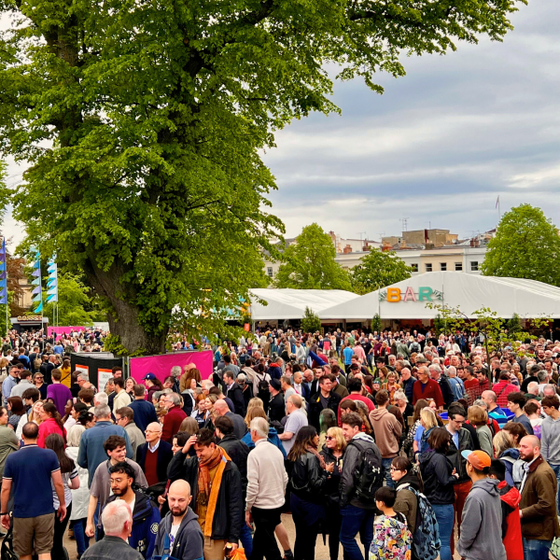 Jazz Festival crowd at the free stage and bar